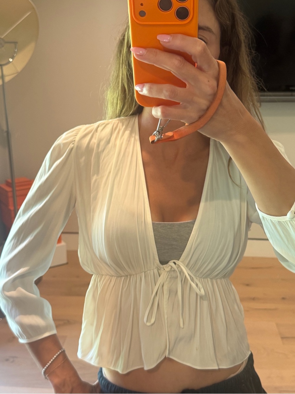 Wilfred Ivory Tie-Front Sheer Blouse